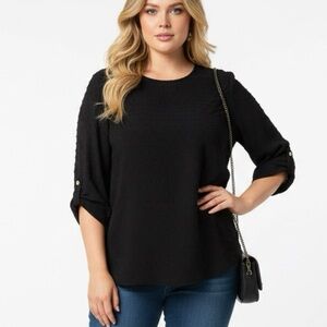 SHEIN Black Textured Blouse. XL